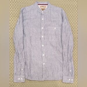 Gilded Age 100% Linen Fitzgerald Shirt Blue Bengal Stripe Men's Size Medium